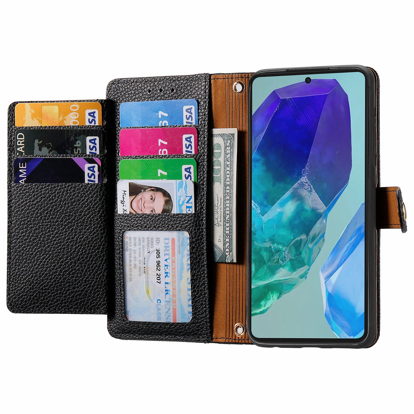 For Samsung Galaxy A16 5G / A16 4G Case RFID Blocking Zipper Pocket Leather Wallet Phone Cover - Black
