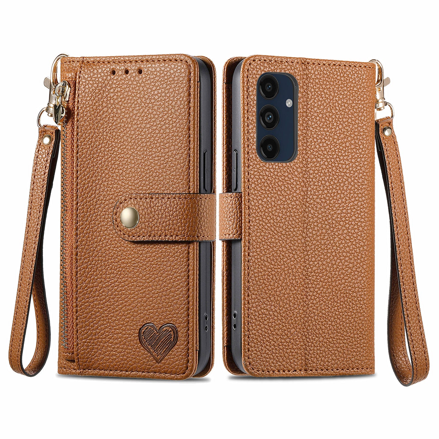 For Samsung Galaxy A16 5G / A16 4G Case RFID Blocking Zipper Pocket Leather Wallet Phone Cover - Brown