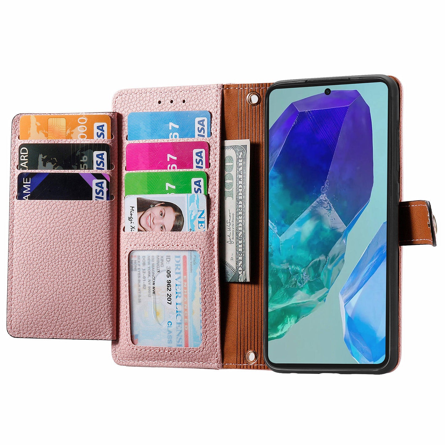For Samsung Galaxy A16 5G / A16 4G Case RFID Blocking Zipper Pocket Leather Wallet Phone Cover - Pink