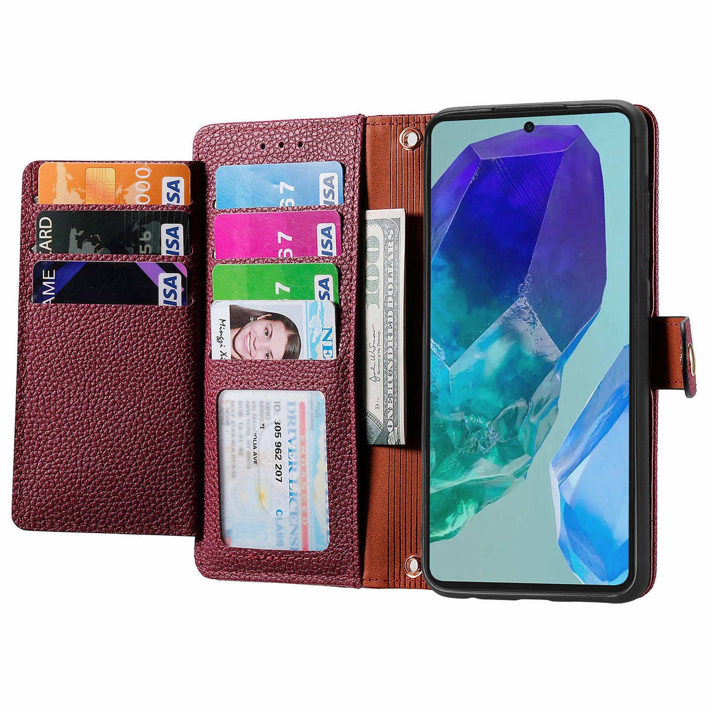 For Samsung Galaxy A16 5G / A16 4G Case RFID Blocking Zipper Pocket Leather Wallet Phone Cover - Red