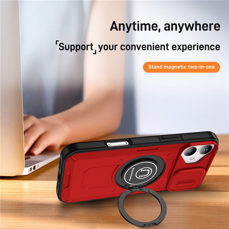 For iPhone 16 Case Camshield Kickstand TPU+PC Phone Cover Support Magnetic Car Mount - Red