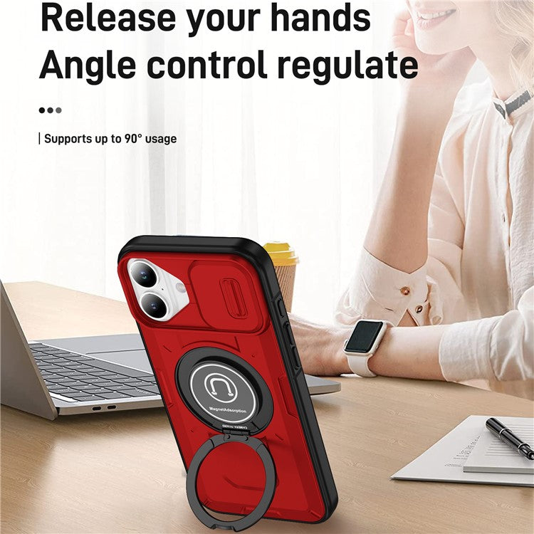For iPhone 16 Case Camshield Kickstand TPU+PC Phone Cover Support Magnetic Car Mount - Red
