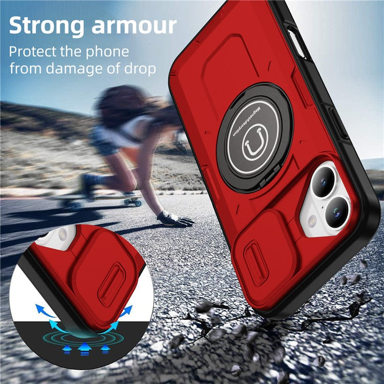 For iPhone 16 Case Camshield Kickstand TPU+PC Phone Cover Support Magnetic Car Mount - Red