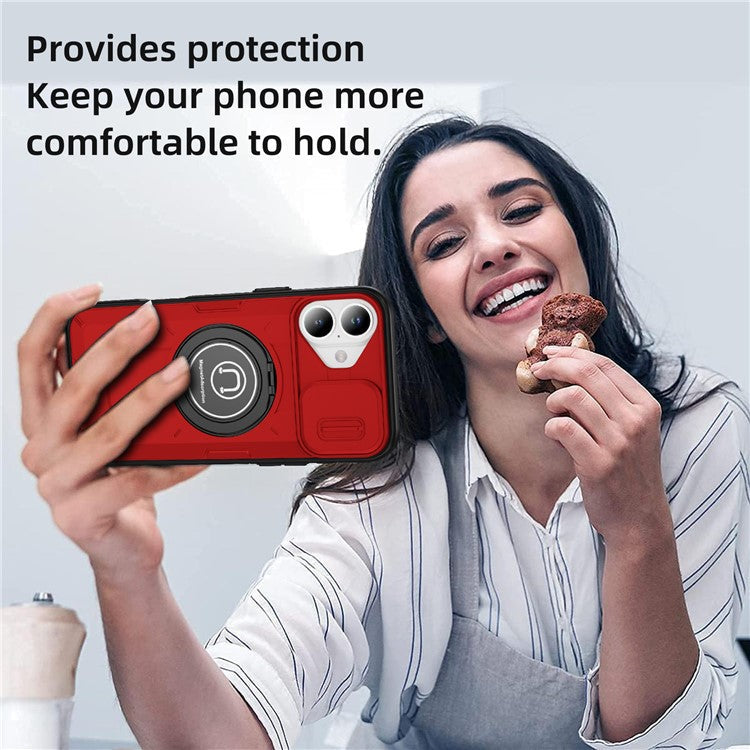 For iPhone 16 Case Camshield Kickstand TPU+PC Phone Cover Support Magnetic Car Mount - Red