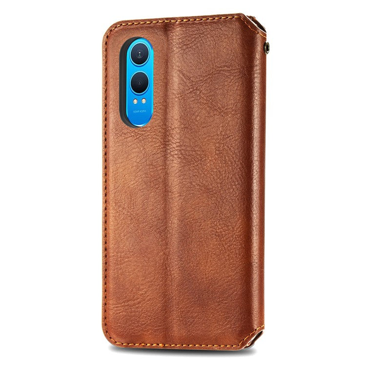For OnePlus Nord CE4 Lite 5G Case Rhombus Imprint PU Leather Wallet Phone Cover - Brown