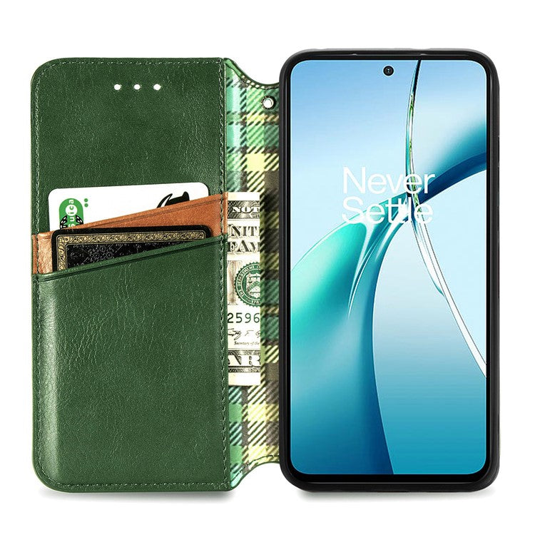 For OnePlus Nord CE4 Lite 5G Case Rhombus Imprint PU Leather Wallet Phone Cover - Green
