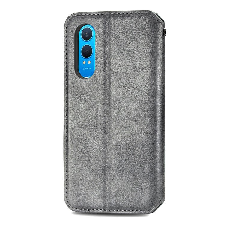 For OnePlus Nord CE4 Lite 5G Case Rhombus Imprint PU Leather Wallet Phone Cover - Grey