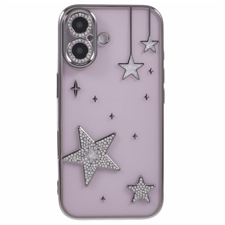 For iPhone 16 Plus Case 3D Bling Stars Electroplating TPU Clear Phone Case - Grey