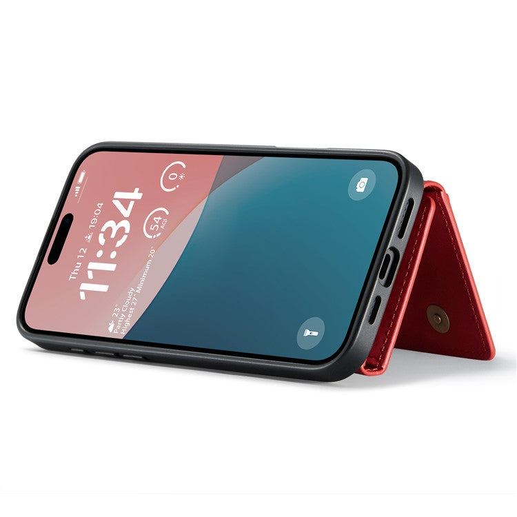 DG.MING M2 Series for iPhone 16 Case PU+PC+TPU Phone Cover Detachable Wallet - Red