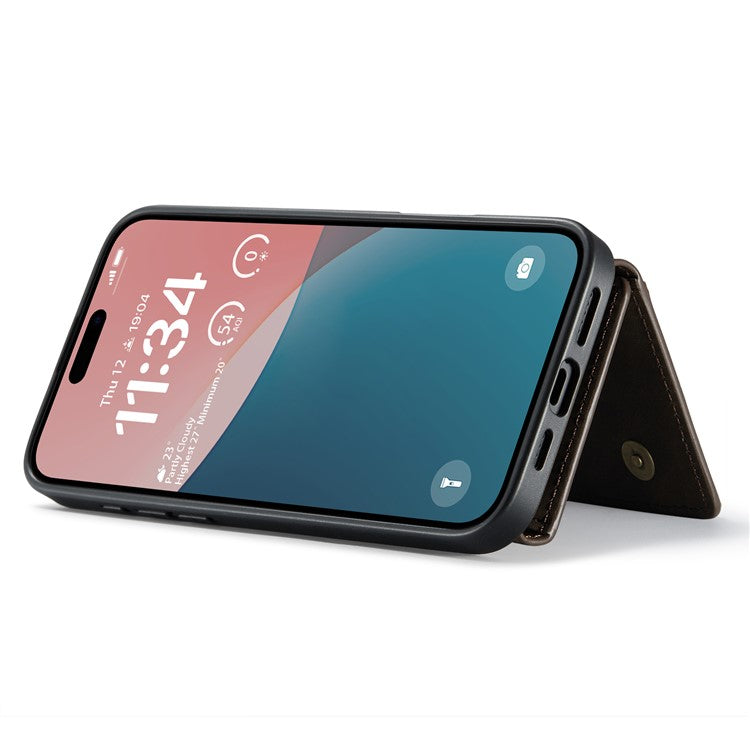 DG.MING M2 Series for iPhone 16 Plus Case PU+PC+TPU Phone Cover Detachable Wallet - Coffee