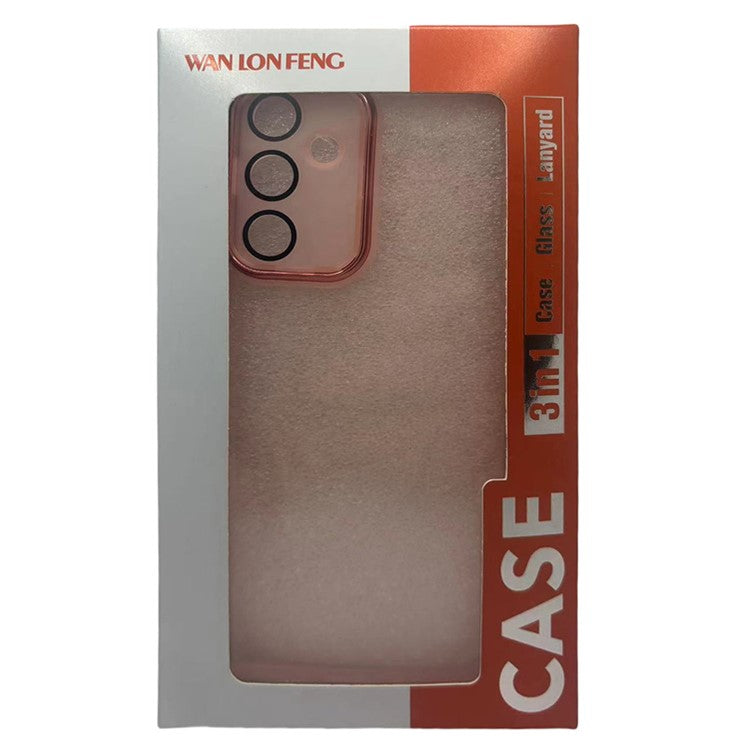 WANLONFENG DKSM Series for Samsung Galaxy S24 TPU Case Electroplated Frame Phone Cover with Tempered Glass - Transparent Pink