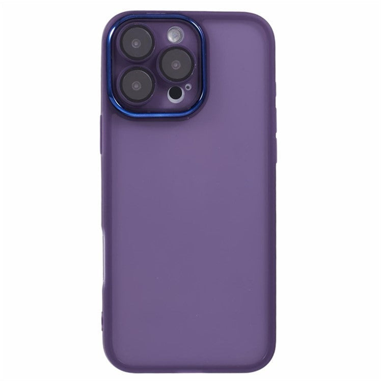 WANLONFENG DKSM Series for iPhone 16 Pro TPU Case Electroplated Frame Phone Cover with Tempered Glass - Transparent Purple
