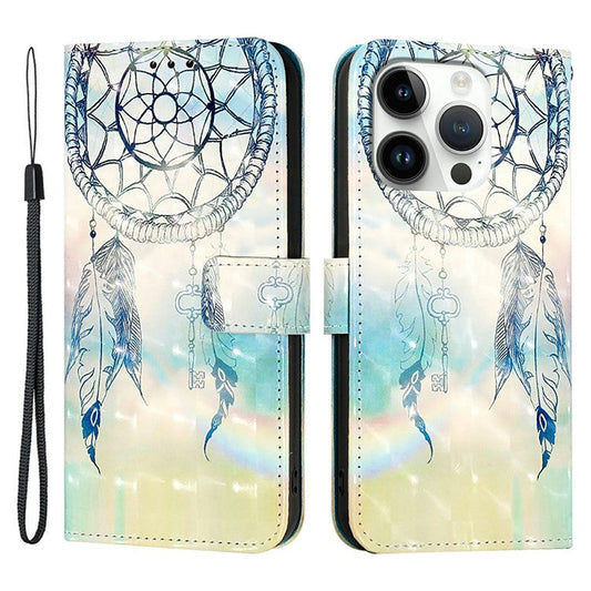 YB Pattern Printing Leather Series-2 For iPhone 16 Pro Case Stand View Wallet Phone Cover - Dream Wind Chime