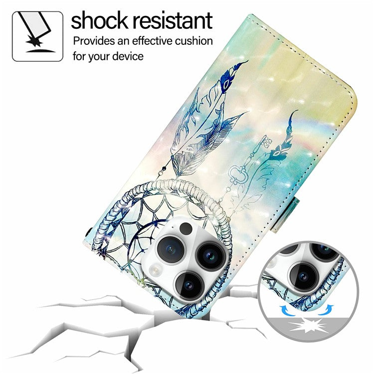 YB Pattern Printing Leather Series-2 For iPhone 16 Pro Case Stand View Wallet Phone Cover - Dream Wind Chime