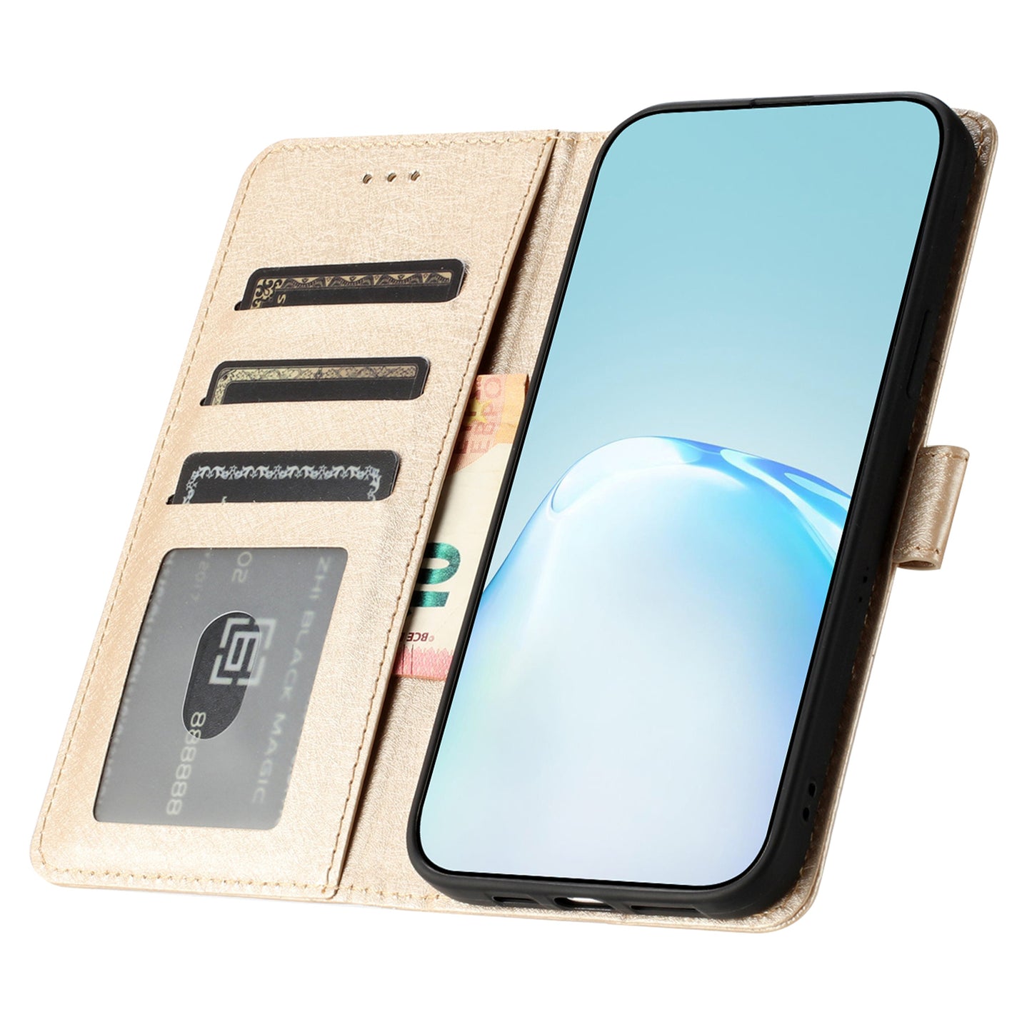 For Samsung Galaxy A06 Wallet Case Leather Folio Phone Cover Magnetic Clasp - Gold