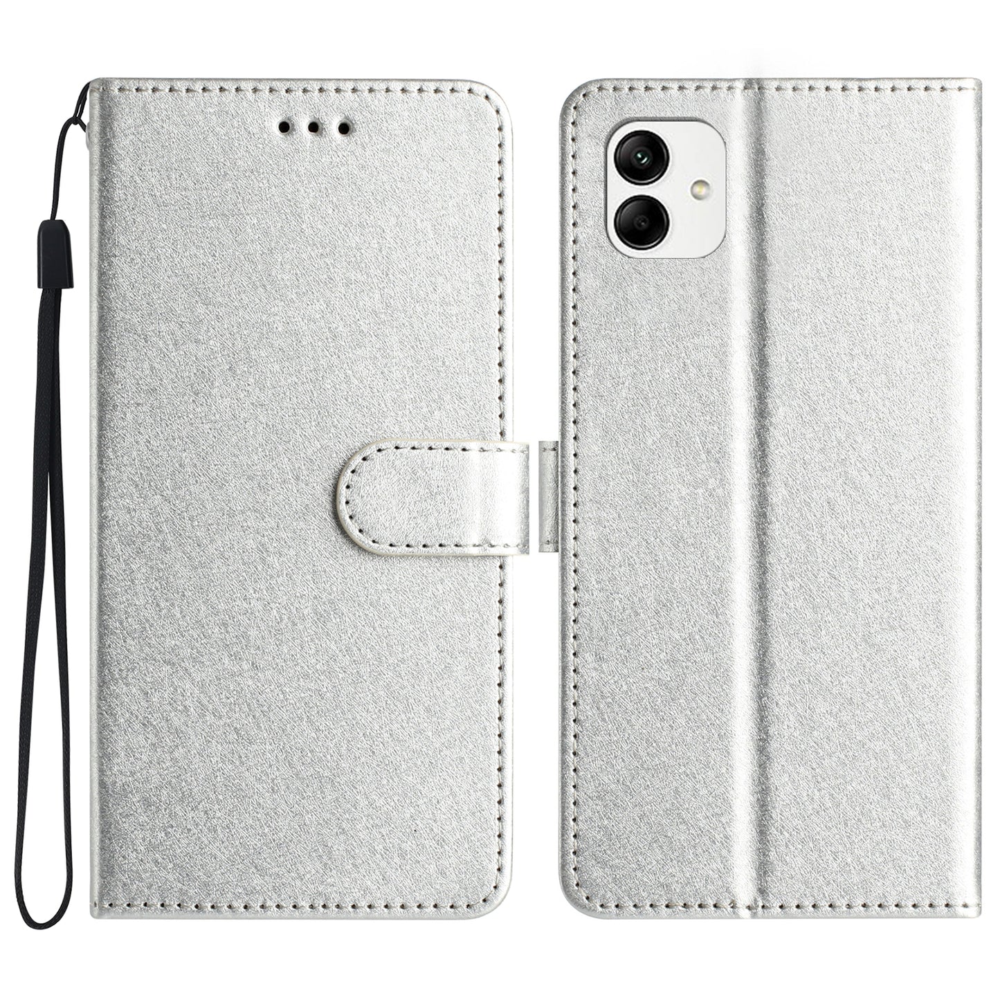 For Samsung Galaxy A06 Wallet Case Leather Folio Phone Cover Magnetic Clasp - Silver