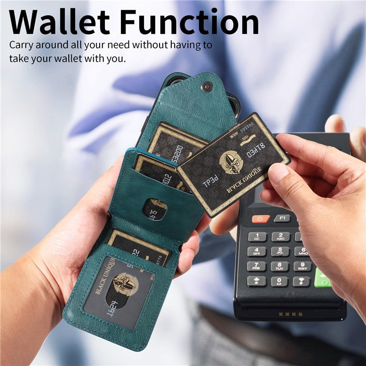 005 For iPhone 16 Case PU Leather Back Cover Card Holder Ring Kickstand - Green