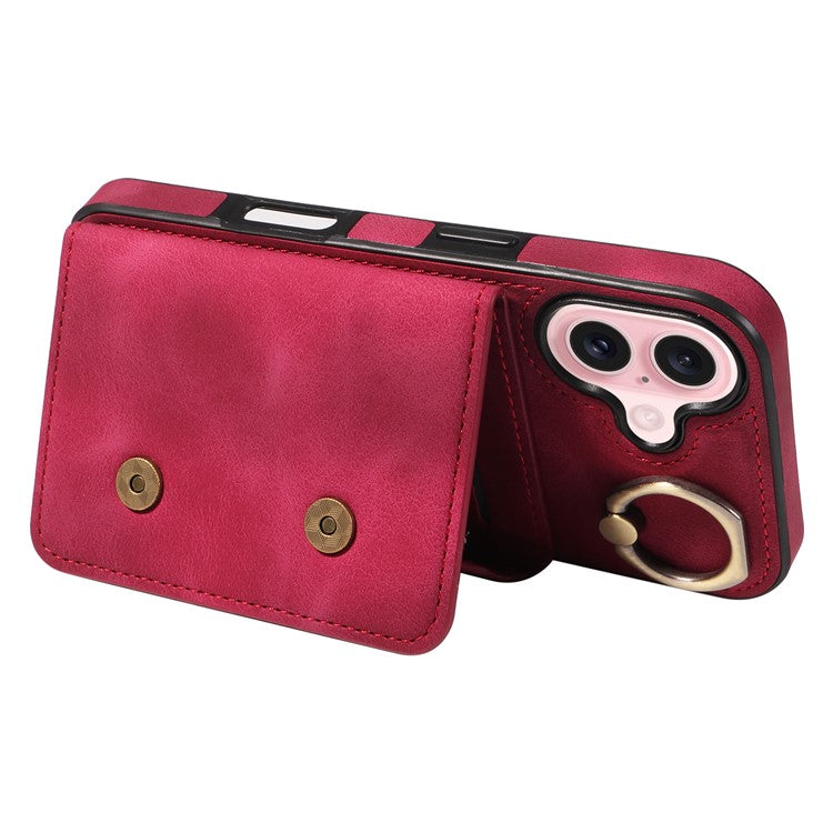 001 For iPhone 16 Case Secure-Grip Kickstand Leather + TPU Phone Cover - Red