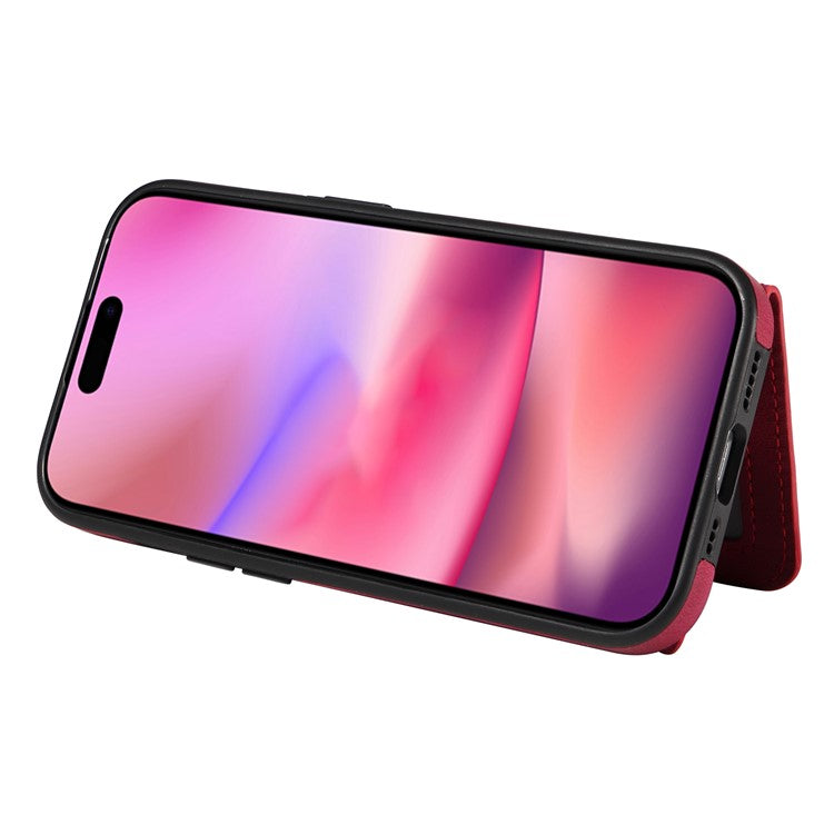 001 For iPhone 16 Case Secure-Grip Kickstand Leather + TPU Phone Cover - Red