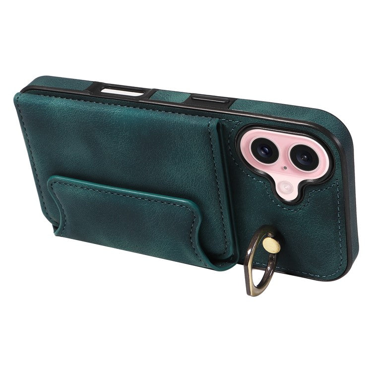 001 For iPhone 16 Case Secure-Grip Kickstand Leather + TPU Phone Cover - Green