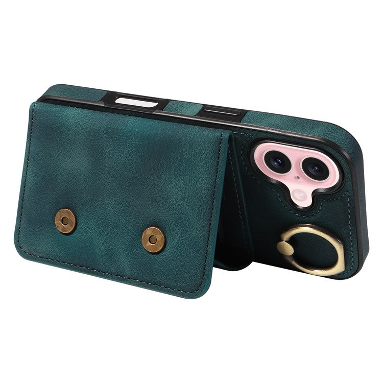 001 For iPhone 16 Case Secure-Grip Kickstand Leather + TPU Phone Cover - Green