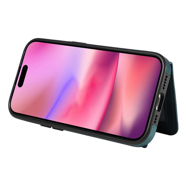 001 For iPhone 16 Case Secure-Grip Kickstand Leather + TPU Phone Cover - Green