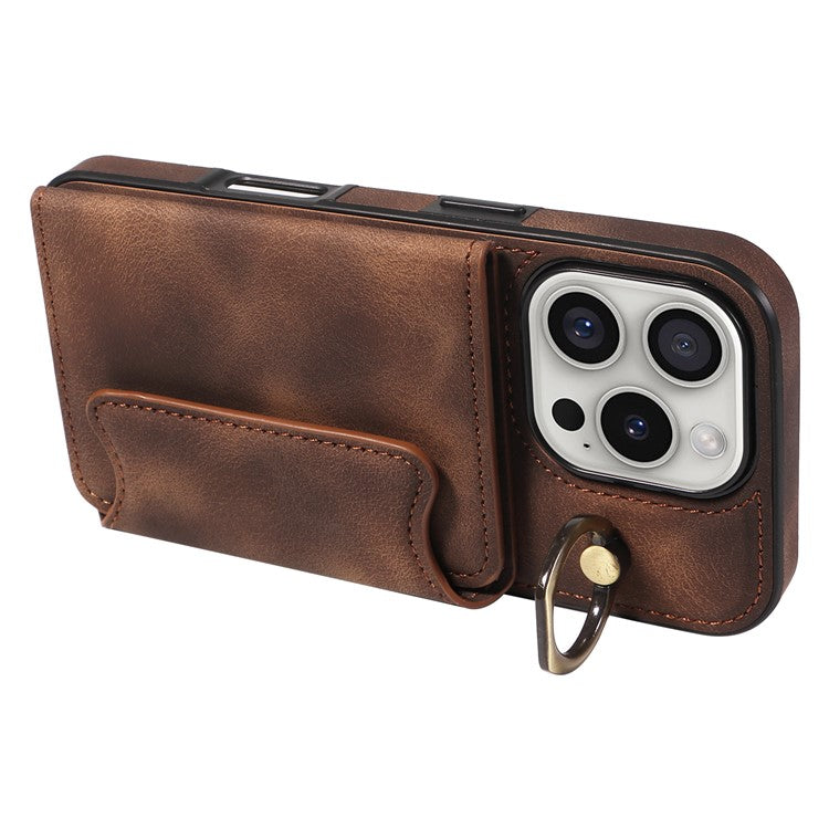 001 For iPhone 16 Pro Case Secure-Grip Kickstand Leather + TPU Phone Cover - Brown