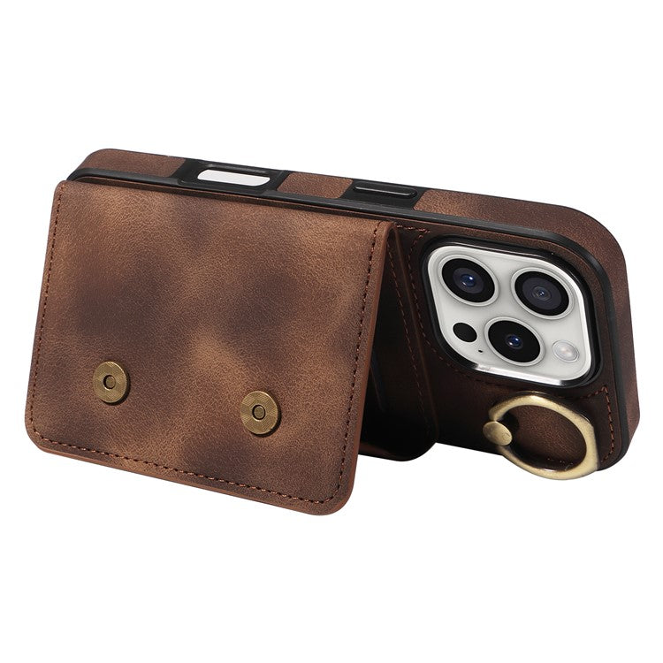 001 For iPhone 16 Pro Case Secure-Grip Kickstand Leather + TPU Phone Cover - Brown