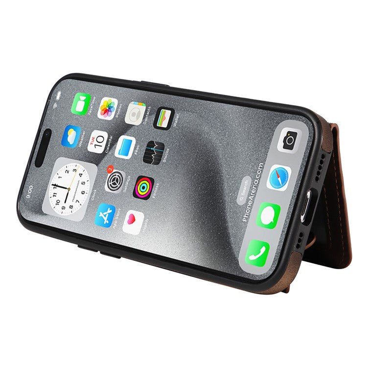 001 For iPhone 16 Pro Case Secure-Grip Kickstand Leather + TPU Phone Cover - Brown