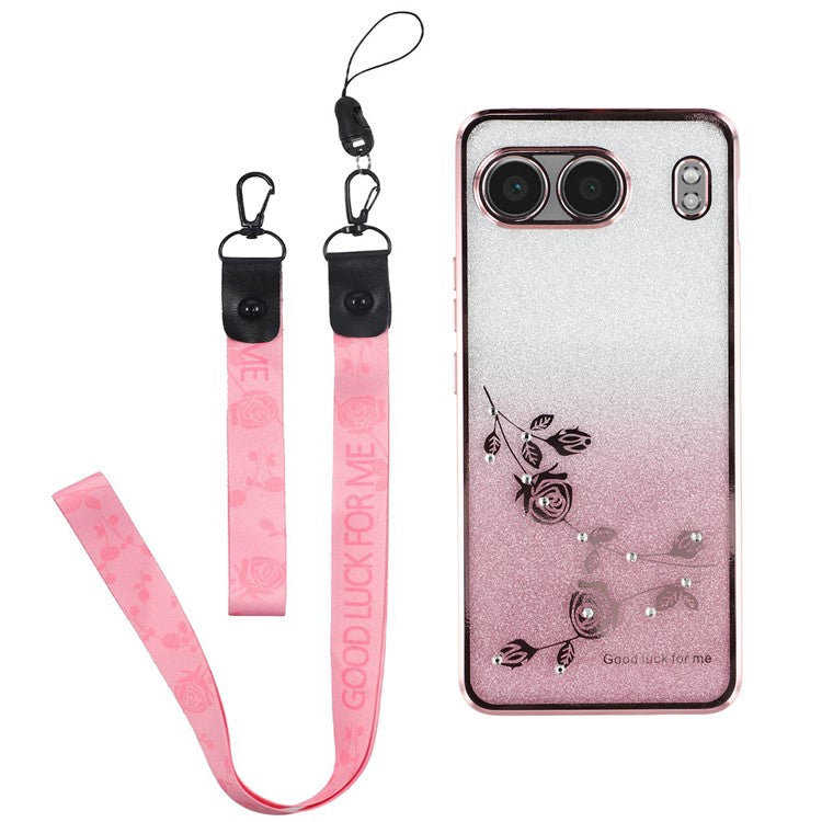 KADEM For OnePlus Nord 4 Case Flower Pattern TPU Gradient Phone Cover with Lanyards - Rose Gold