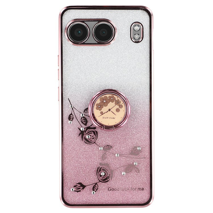 KADEM For OnePlus Nord 4 Case Ring Kickstand TPU Flowers Phone Cover Gradient Glitter - Rose Gold