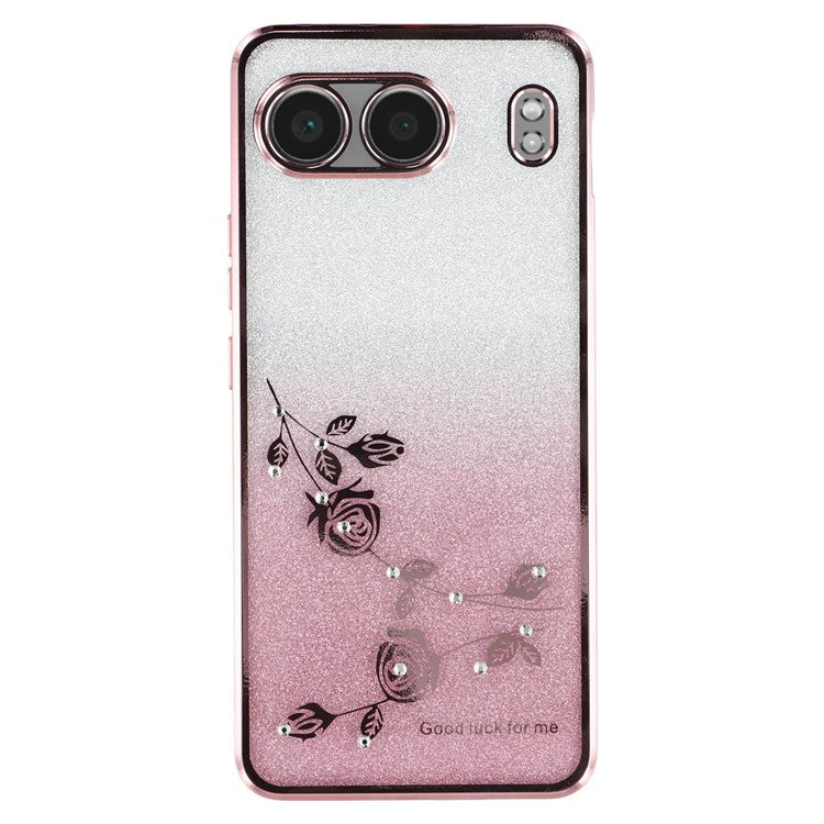 KADEM For OnePlus Nord 4 Case Ring Kickstand TPU Flowers Phone Cover Gradient Glitter - Rose Gold