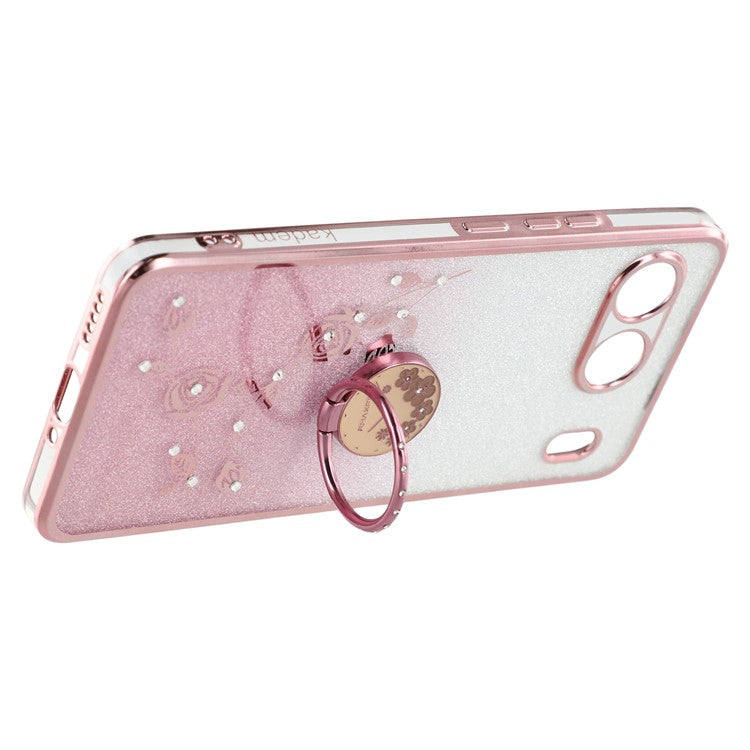 KADEM For OnePlus Nord 4 Case Ring Kickstand TPU Flowers Phone Cover Gradient Glitter - Rose Gold