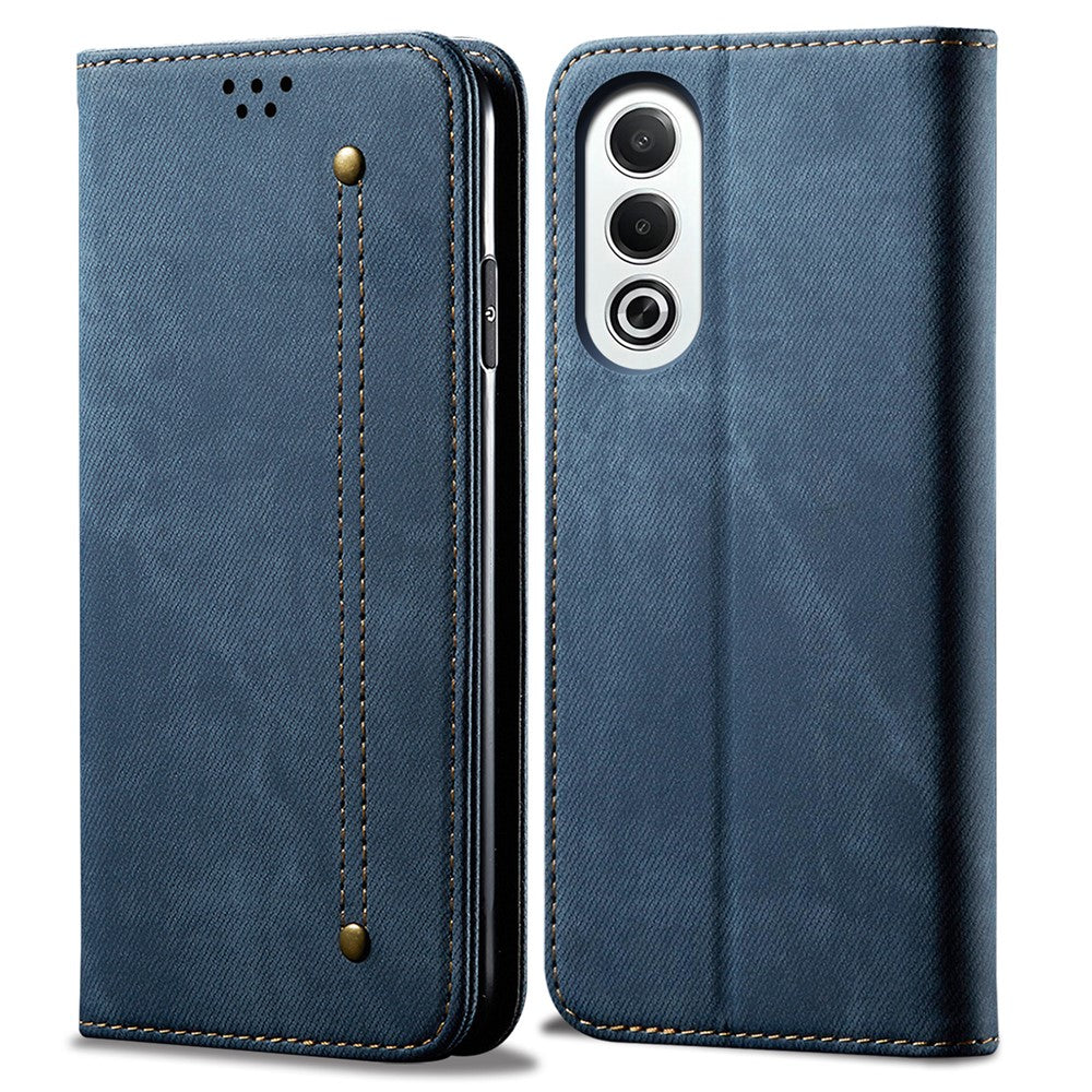 For Oppo K12x 5G (India) Case Jeans Cloth Texture Anti-Scratch Leather Stand Phone Cover - Blue