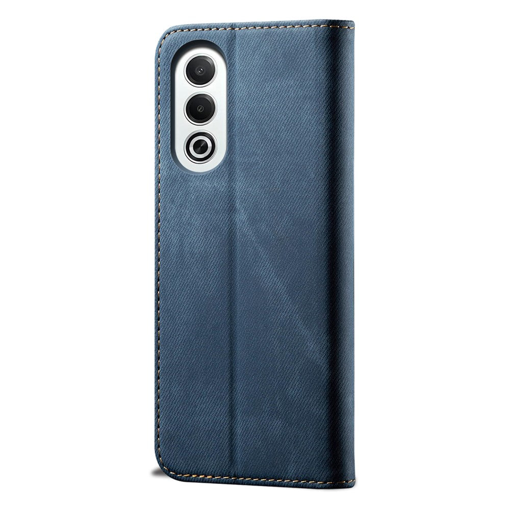 For Oppo K12x 5G (India) Case Jeans Cloth Texture Anti-Scratch Leather Stand Phone Cover - Blue