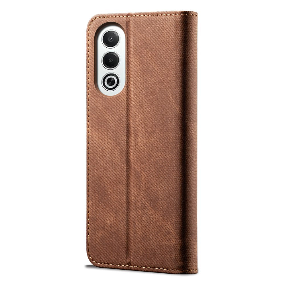 For Oppo K12x 5G (India) Case Jeans Cloth Texture Anti-Scratch Leather Stand Phone Cover - Coffee
