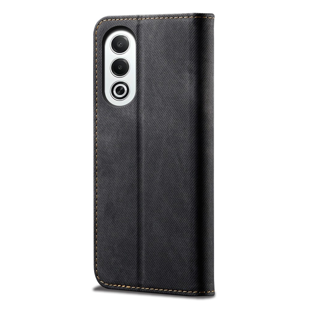 For Oppo K12x 5G (India) Case Jeans Cloth Texture Anti-Scratch Leather Stand Phone Cover - Black