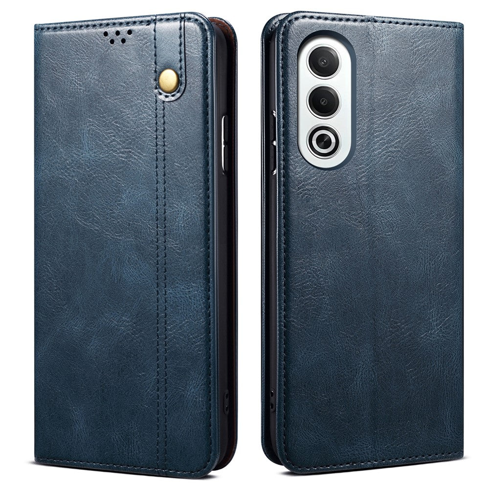 For Oppo K12x 5G (India) Case Crazy Horse Texture Waxy Leather Wallet Stand Cover - Blue