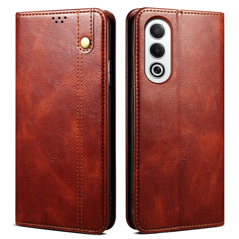 For Oppo K12x 5G (India) Case Crazy Horse Texture Waxy Leather Wallet Stand Cover - Brown