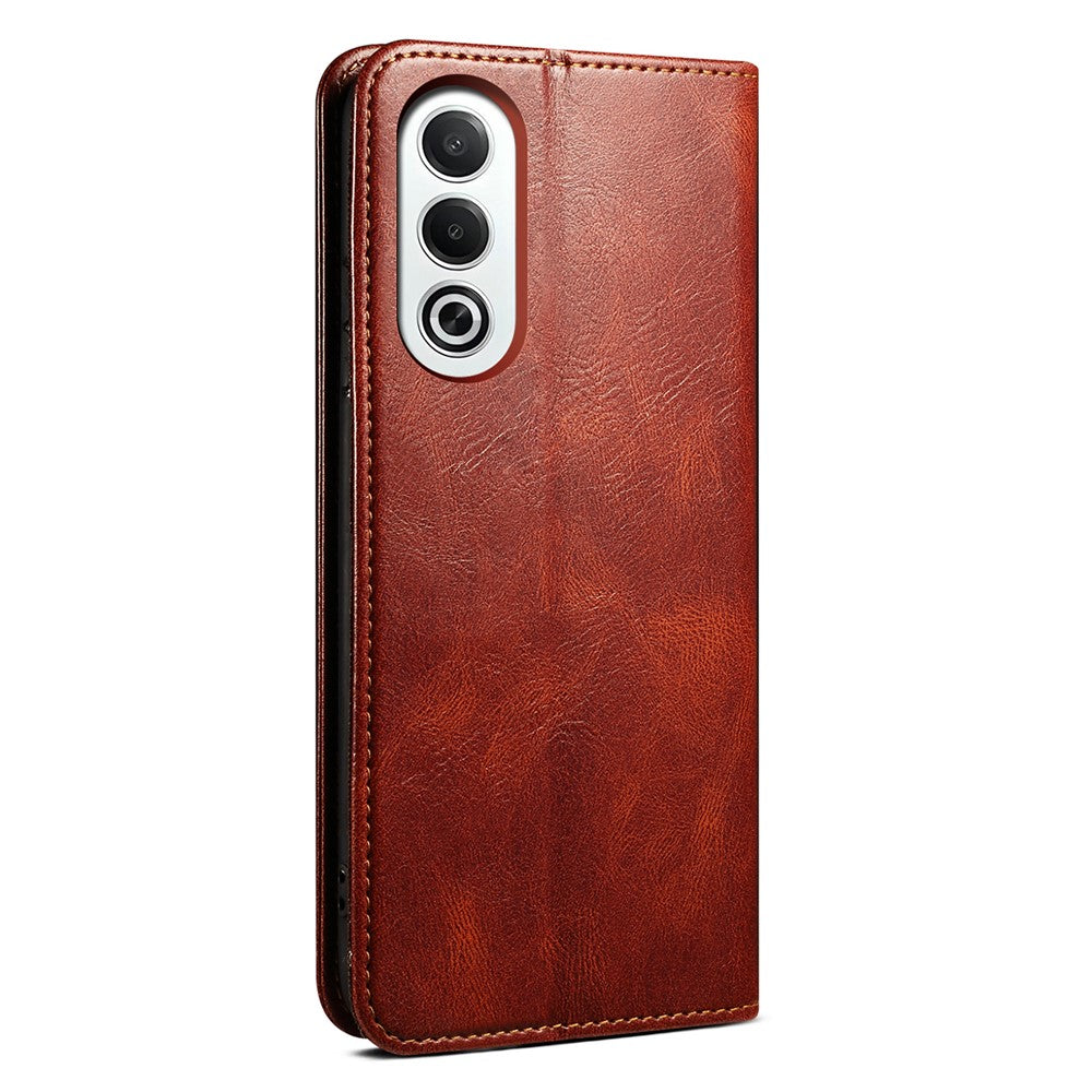 For Oppo K12x 5G (India) Case Crazy Horse Texture Waxy Leather Wallet Stand Cover - Brown