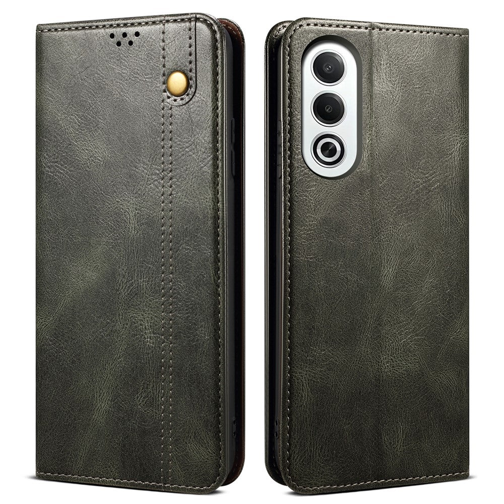 For Oppo K12x 5G (India) Case Crazy Horse Texture Waxy Leather Wallet Stand Cover - Green