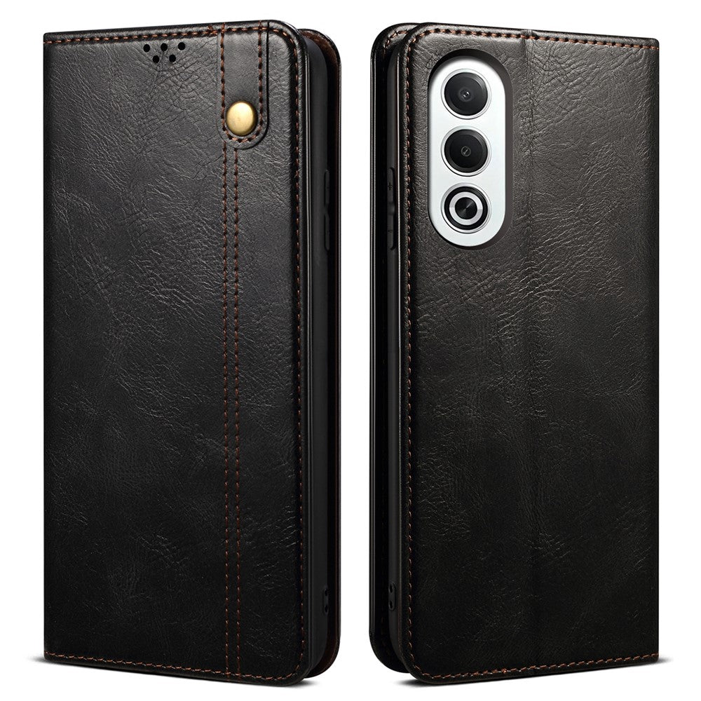 For Oppo K12x 5G (India) Case Crazy Horse Texture Waxy Leather Wallet Stand Cover - Black