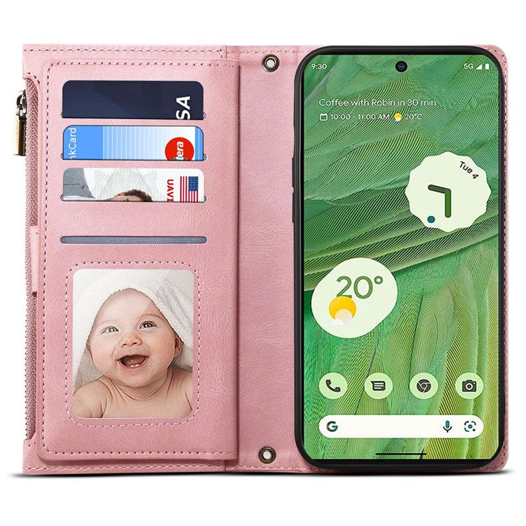 ESEBLE Star Series For Google Pixel 9 Pro / Pixel 9 Case Zipper Wallet Leather Stand Phone Cover - Rose Gold