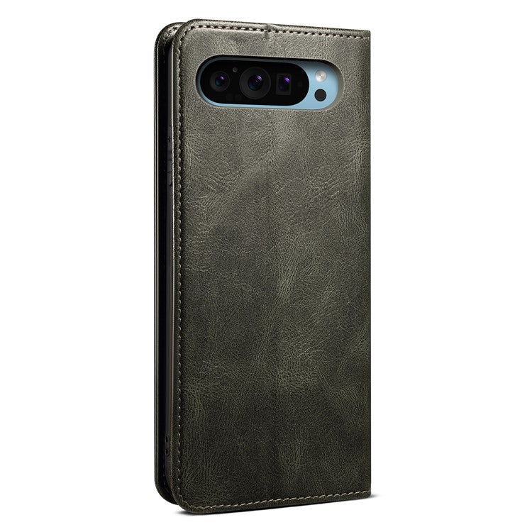For Google Pixel 9 Pro / Pixel 9 Case Crazy Horse Texture Waxy Leather Wallet Stand Cover - Green