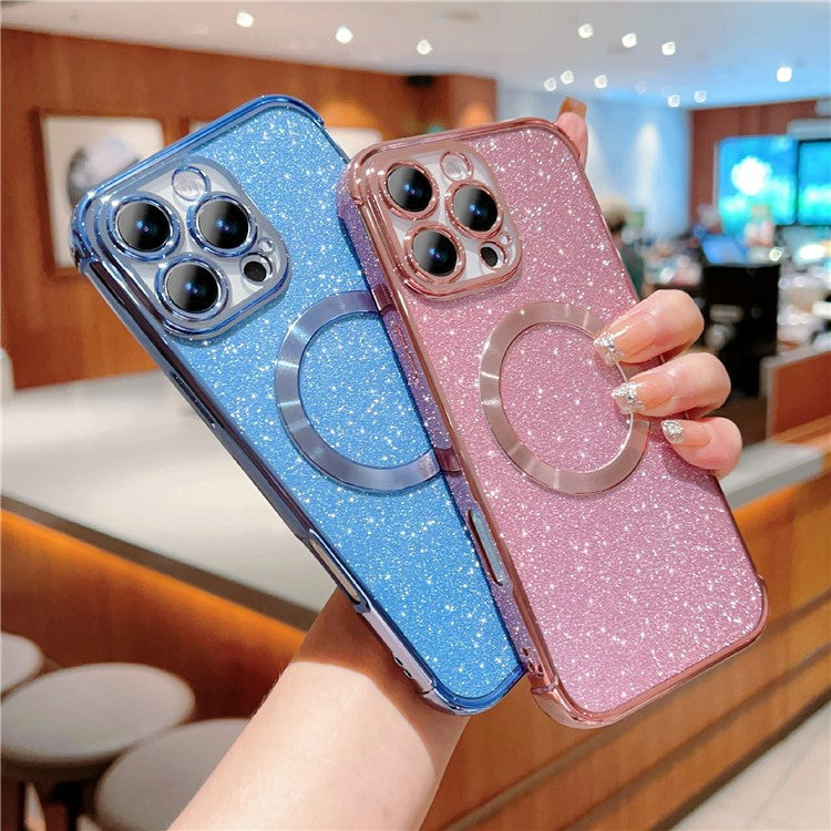 For iPhone 16 Pro Case Electroplating Glitter TPU Clear Phone Cover Compatible with MagSafe - Silver