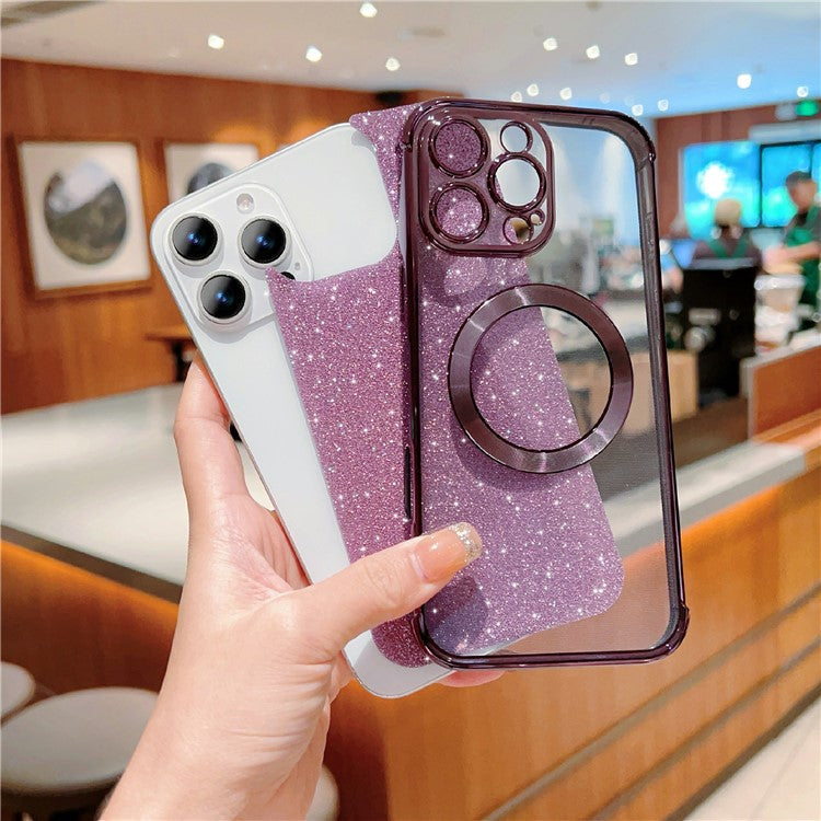 For iPhone 16 Pro Case Electroplating Glitter TPU Clear Phone Cover Compatible with MagSafe - Silver