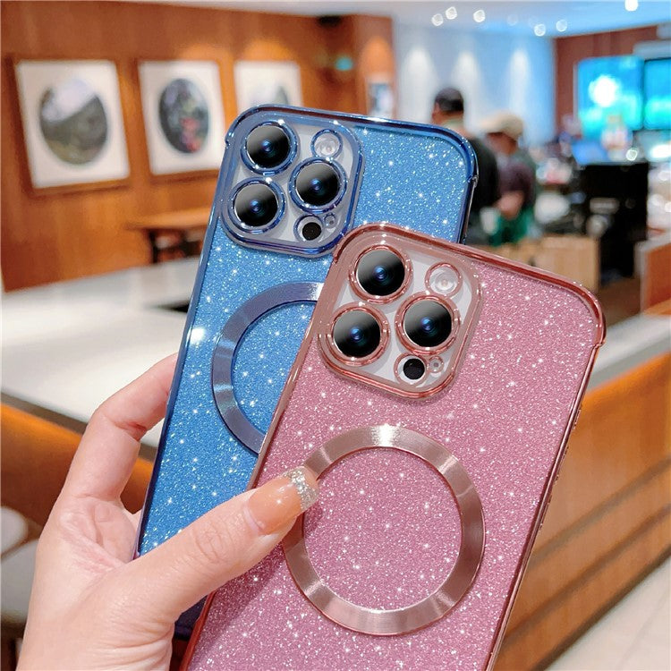 For iPhone 16 Pro Case Electroplating Glitter TPU Clear Phone Cover Compatible with MagSafe - Silver