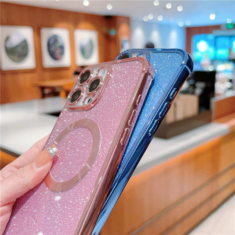 For iPhone 16 Pro Case Electroplating Glitter TPU Clear Phone Cover Compatible with MagSafe - Silver