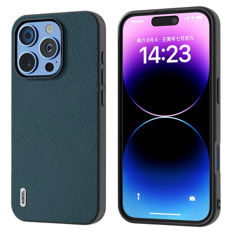 ABEEL For iPhone 16 Pro Cases Genuine Cow Leather+PC+TPU Phone Cover - Green