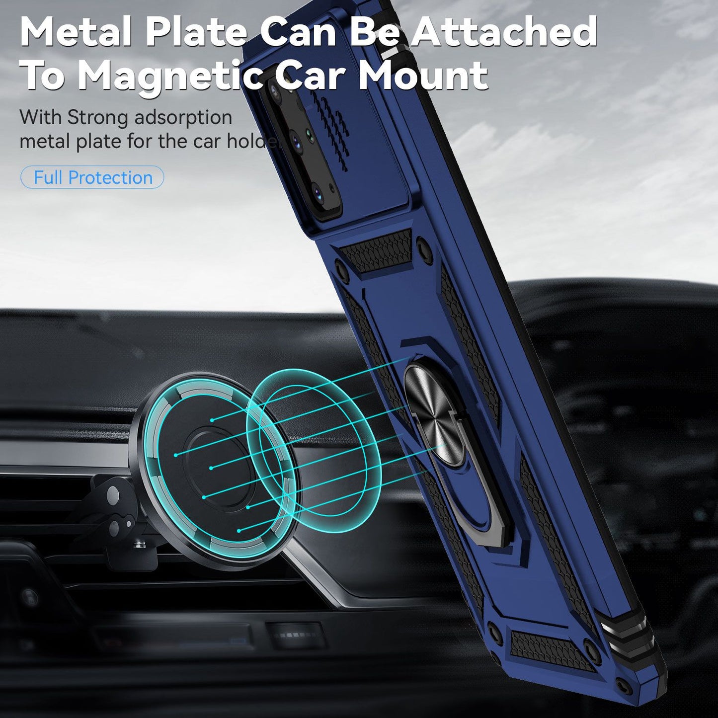 For Samsung Galaxy S20 Plus 4G / 5G Hard PC + Soft TPU Phone Case with Metal Ring Kickstand and Slide Camera Protection - Blue